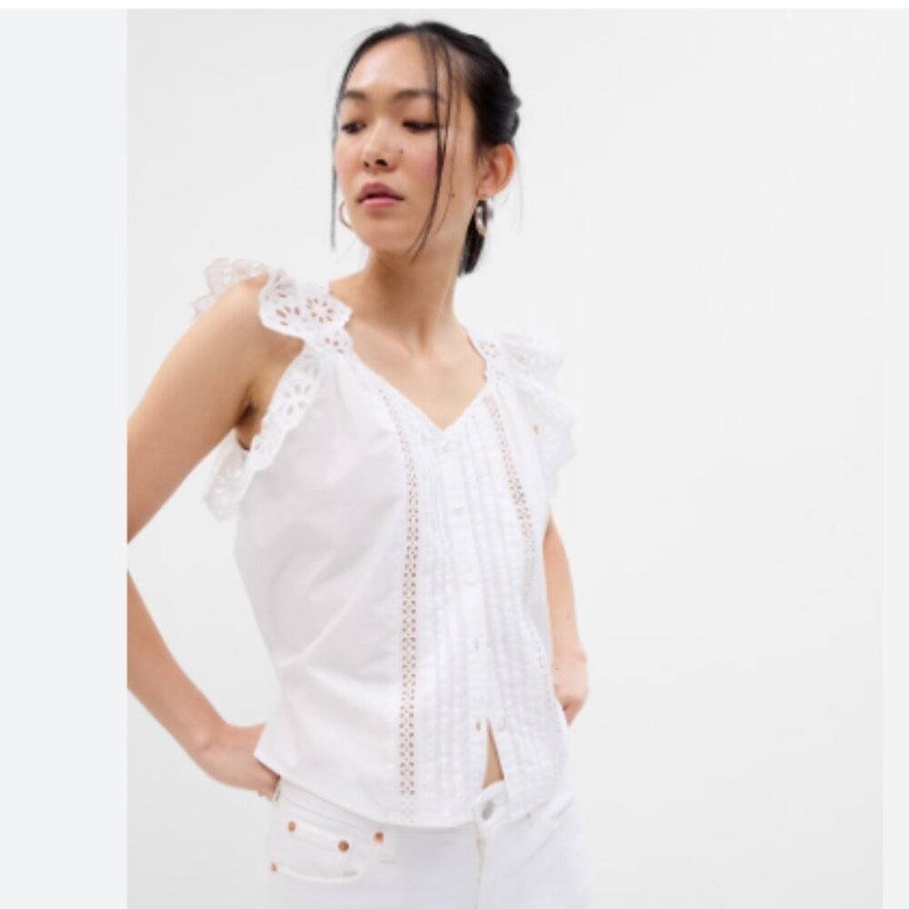 Gap Ruffle Sleeve Eyelet Shirt